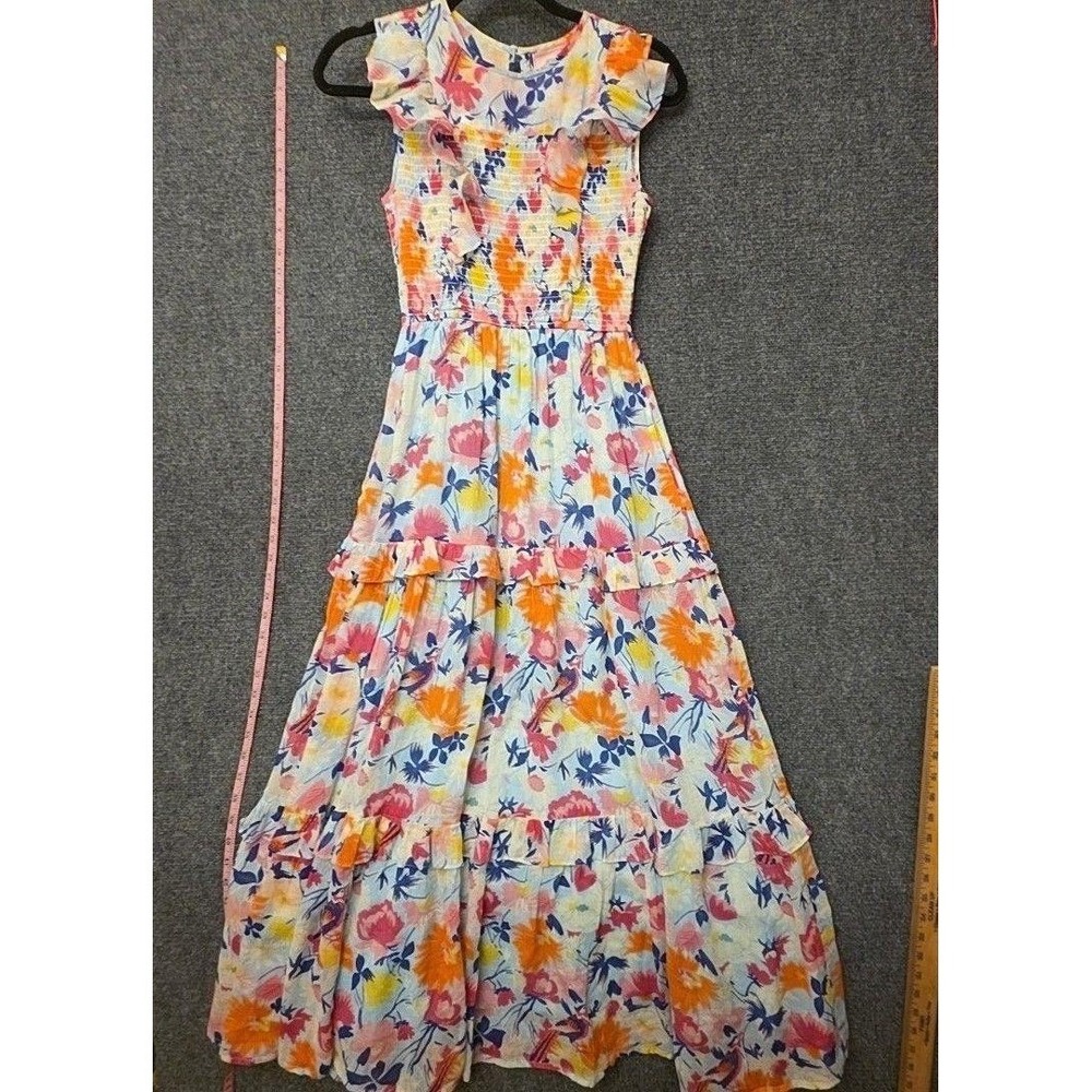 Banjanan Dress Womens XS Multicolor Floral Round Neckline Ruffle Maxi Tiered